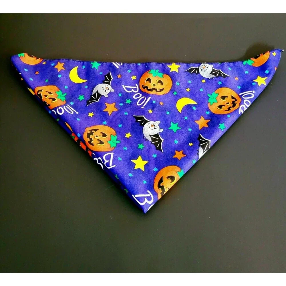Halloween Bandana Trick Or Treat Ghosts Bats Pumpkins Boo Blue 21 X 21 EXC